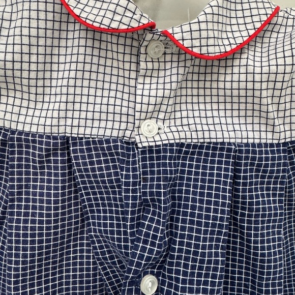 Vintage Blue & White Checkered Dress w Peter Pan Collar & Red Cats Embroidered - Picture 4 of 4